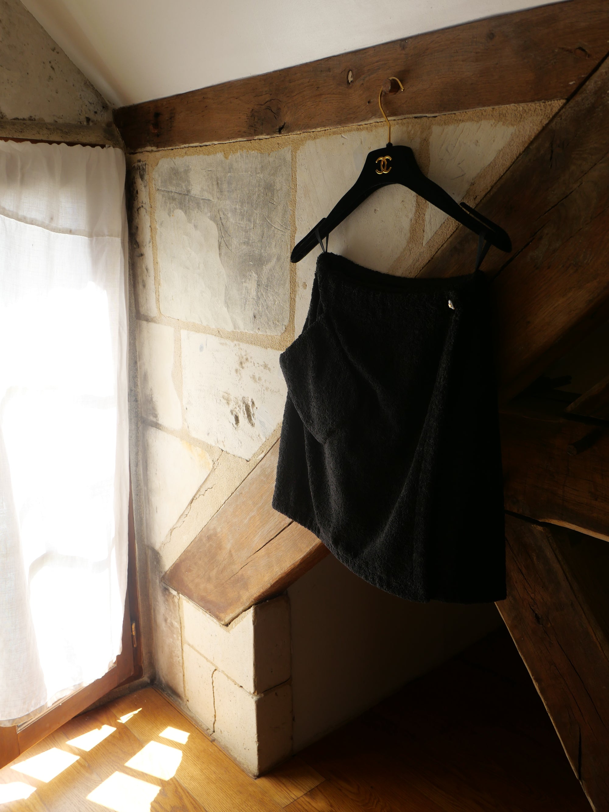 1992 black terry cloth 'towel' skirt, size 34