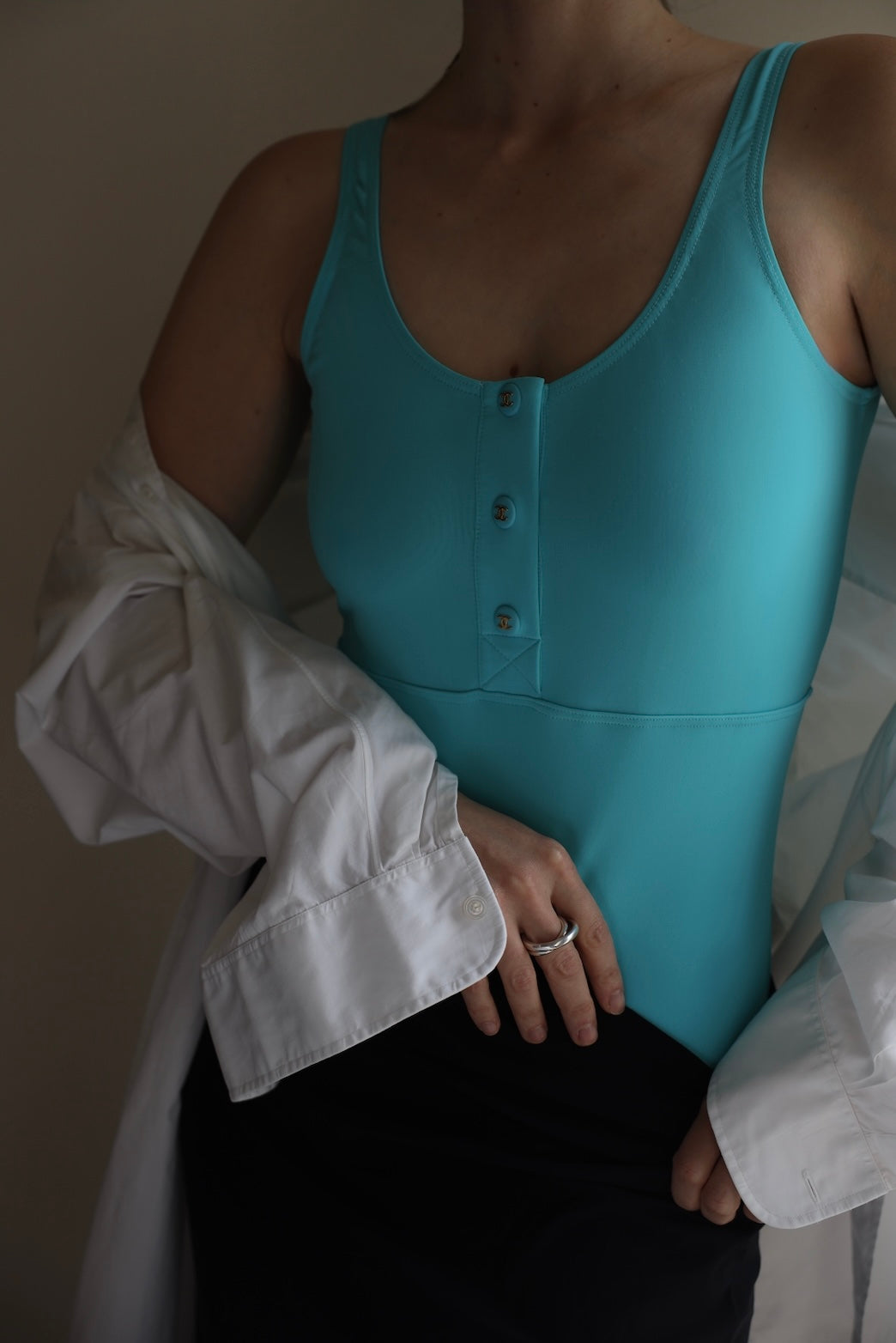 TURQUOISE SWIM / BODY SUIT, SIZE 36