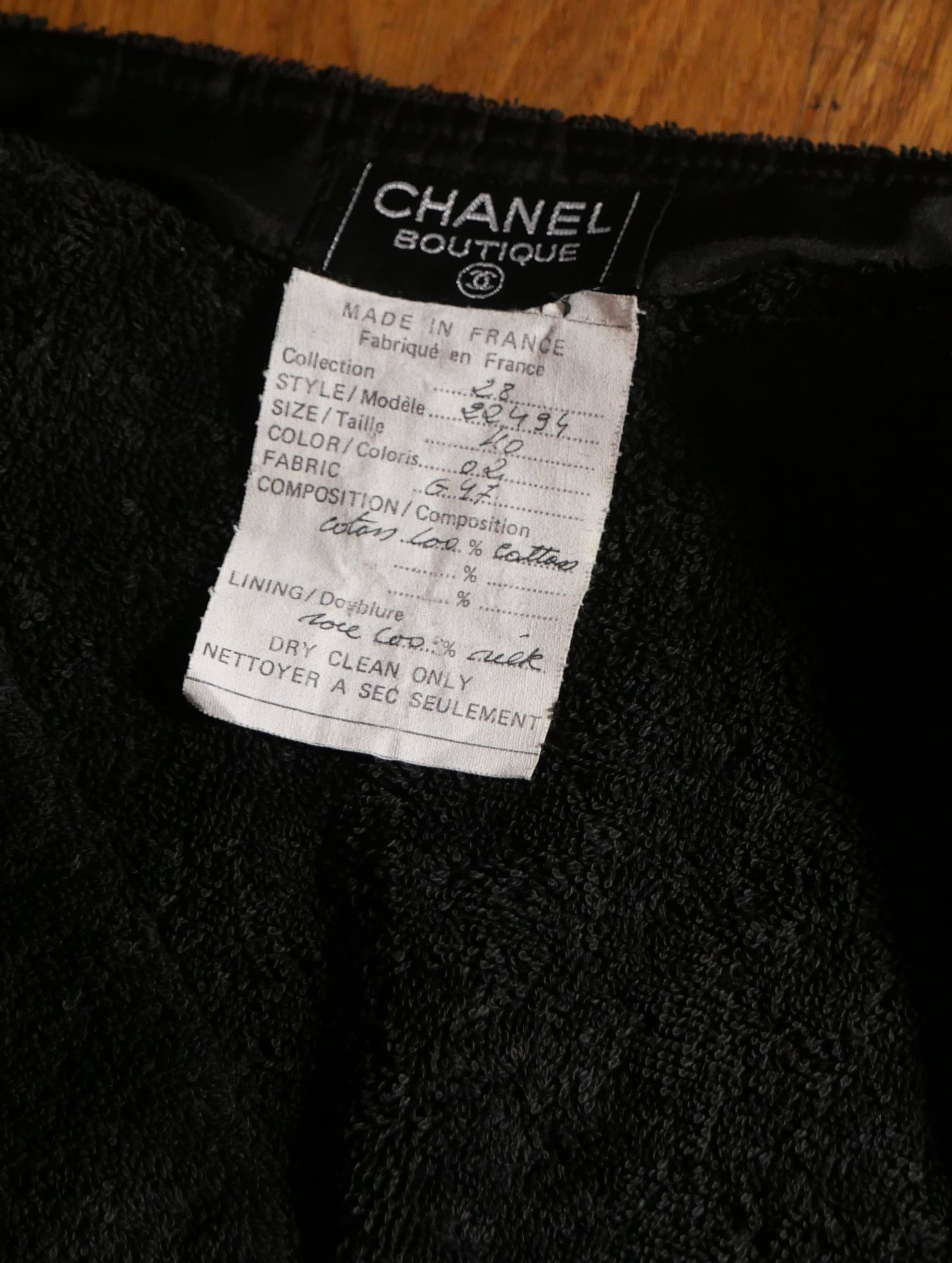 1992 black terry cloth 'towel' skirt, size 34