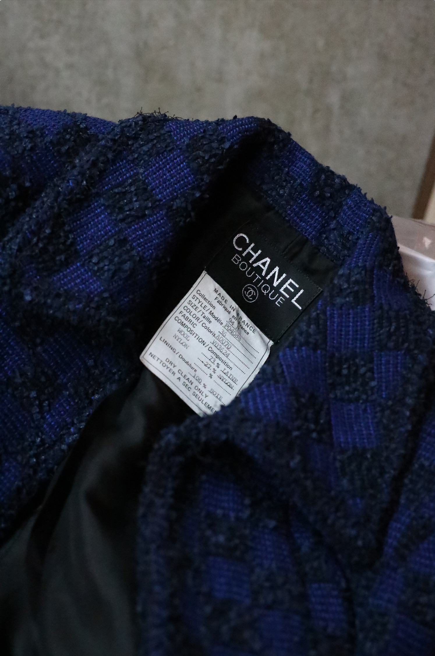 1994 CHECKERED BLUE TWEED - SIZE 34/36
