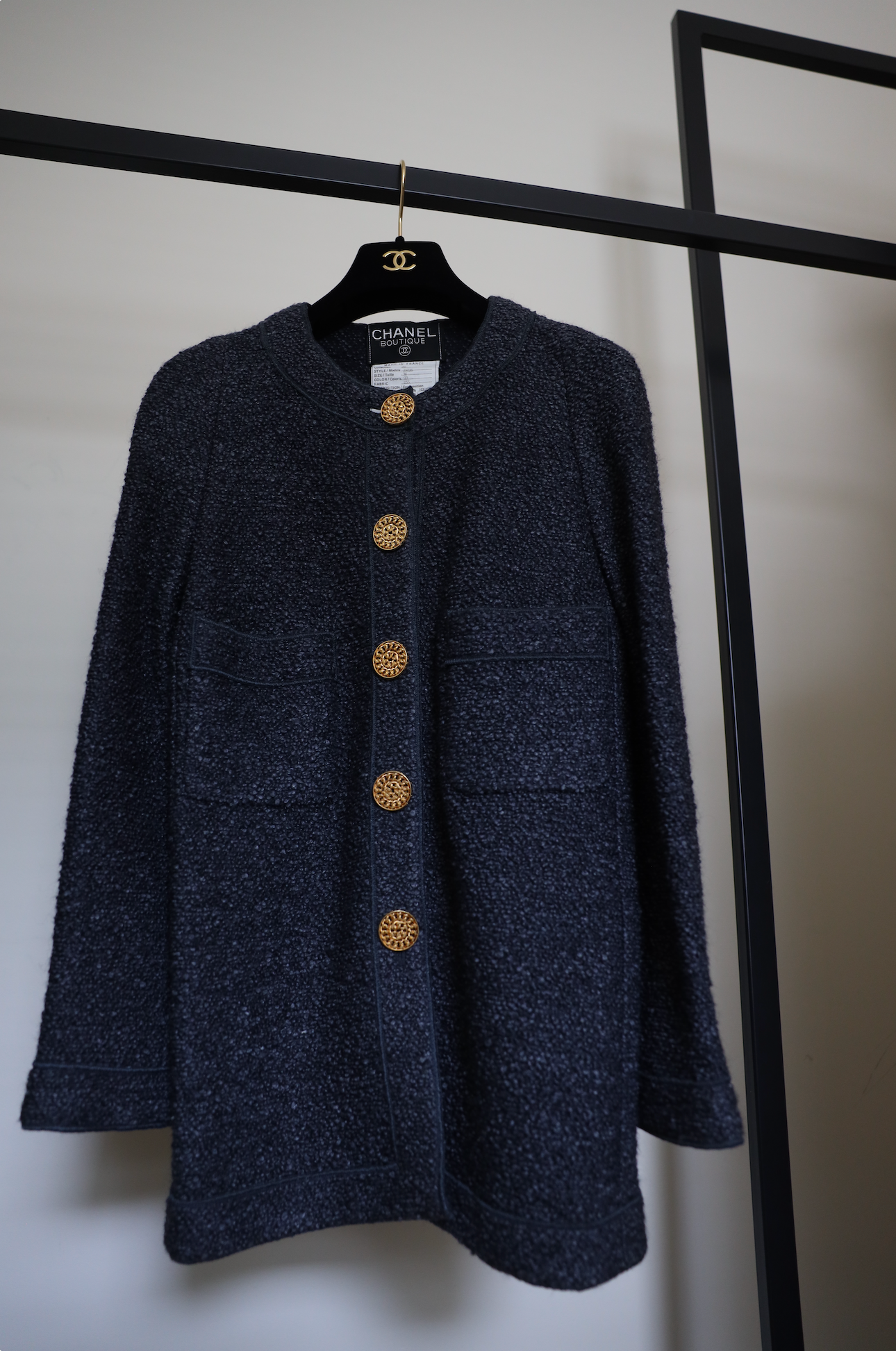 1992 GREY BOUCLÉ JACKET, SIZE 34