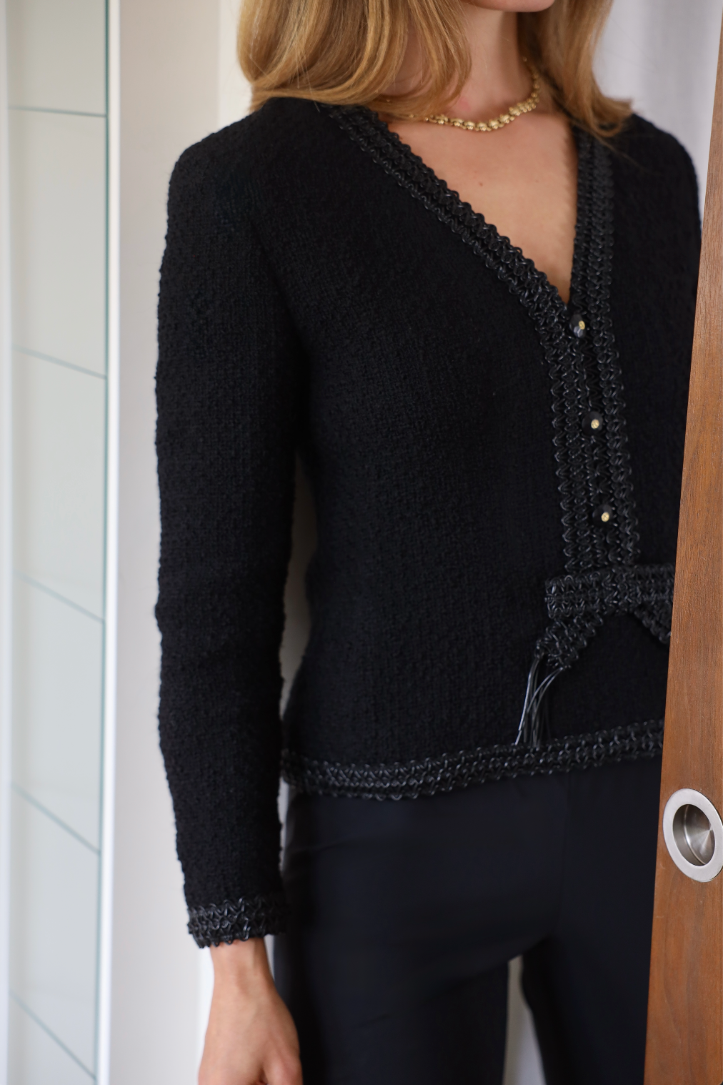 1994 BLACK BOUCLÉ TOP, SIZE 36/38