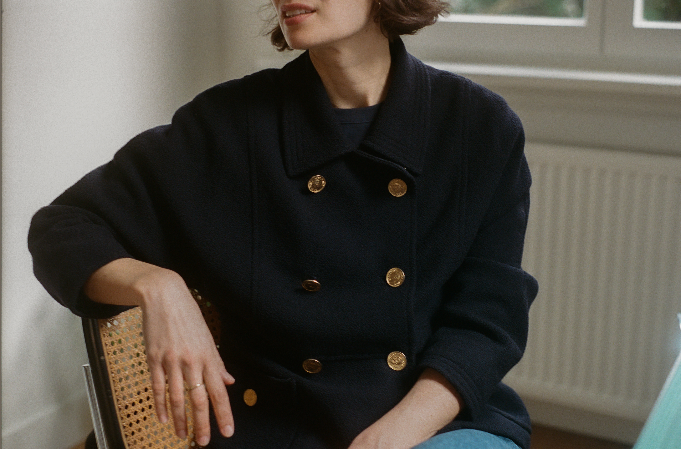 80S NAVY COLLAR JACKET - SIZE 34/36