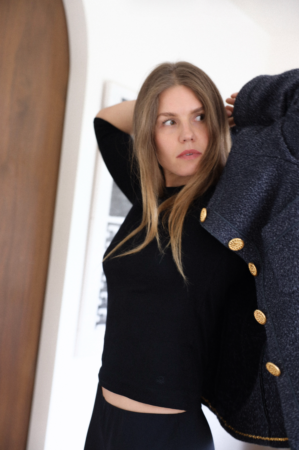 1992 GREY BOUCLÉ JACKET, SIZE 34